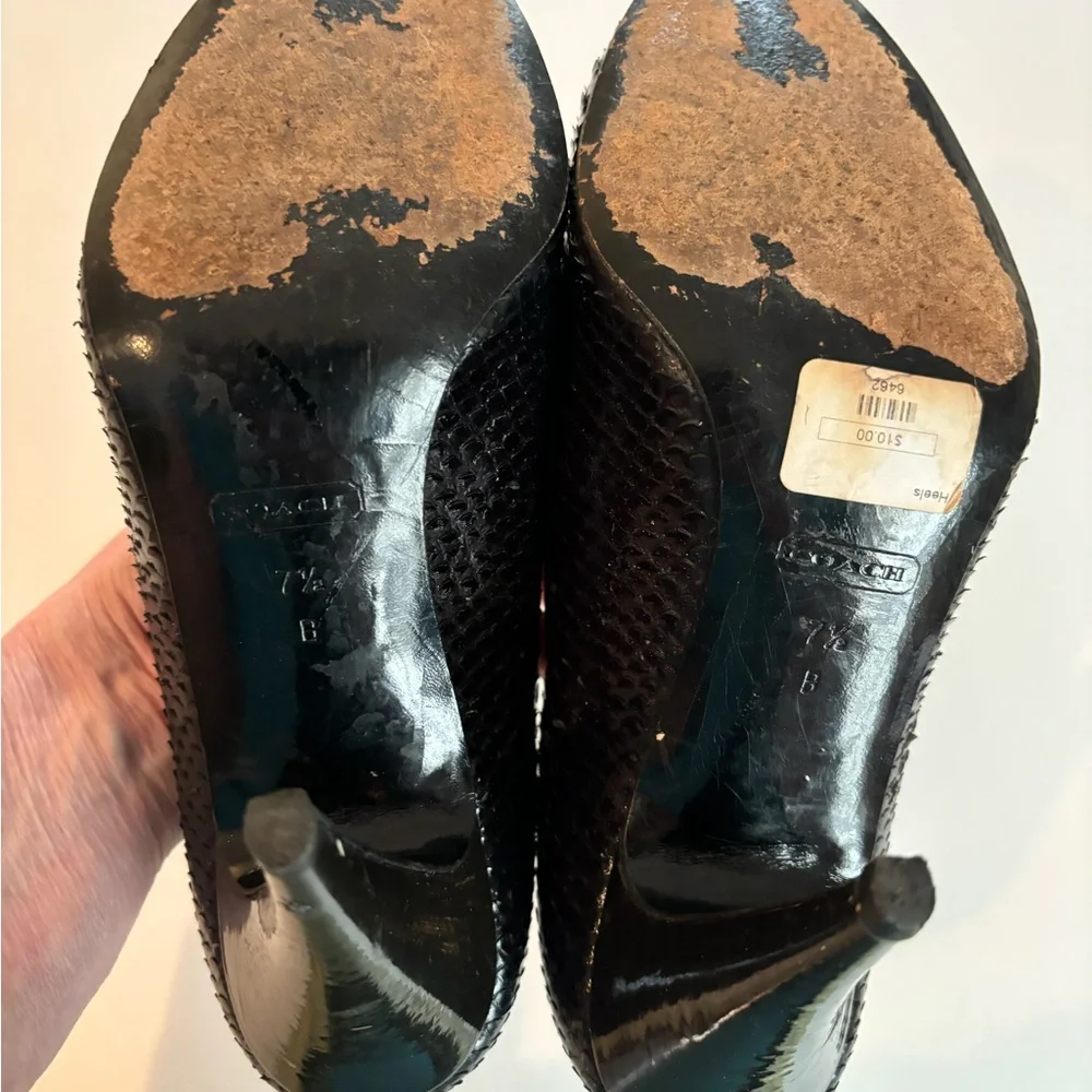 COACH Stela Sz 7.5 Black Textured Women's Heels
